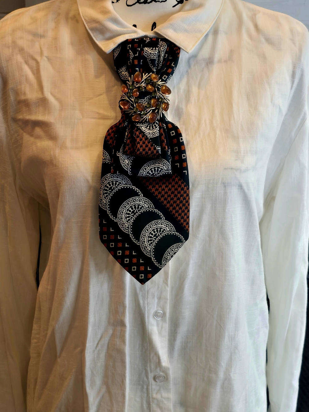 Fall Necktie Necklace with Brooch